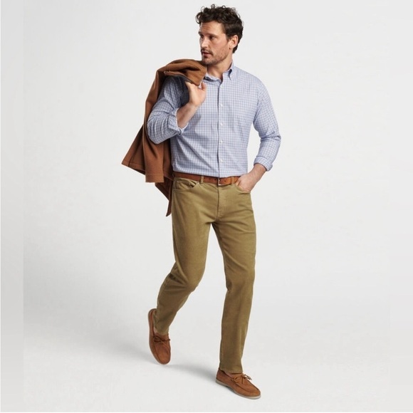 Peter Millar Tan Trousers Nanoluxe Straight Leg Corduroy Pants size 38 Neutral - Picture 1 of 15